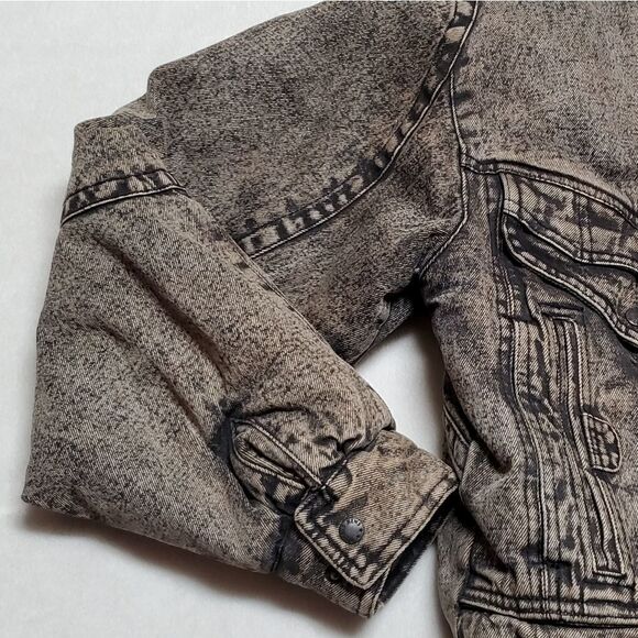 Rare Vintage 80s New Wave Todays News Black Acid Wash Denim Puffer Jacket - Picture 6 of 14